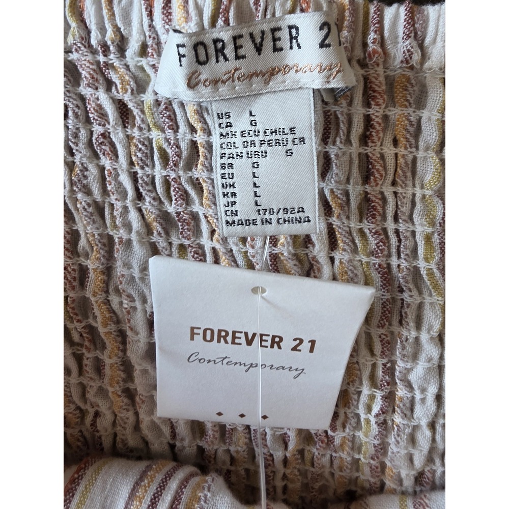 NWT Forever 21 Linen Crop Top L Striped Square Neck Sleeveless Coastal - Picture 3 of 5